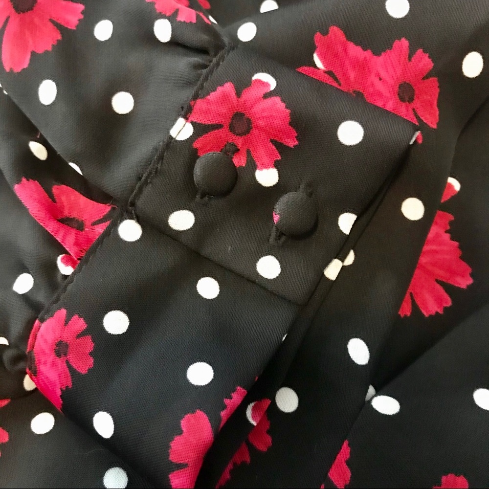 NWT Elle Black Floral V-Neck Long Sleeve Blouse Career Top Size S - Picture 6 of 7
